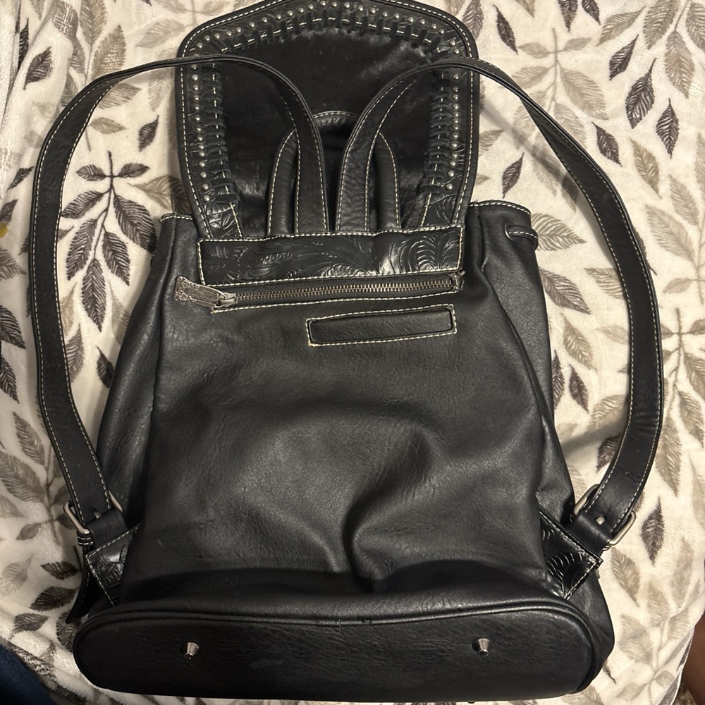 Black Leather Trinity Ranch Backpack - image 4